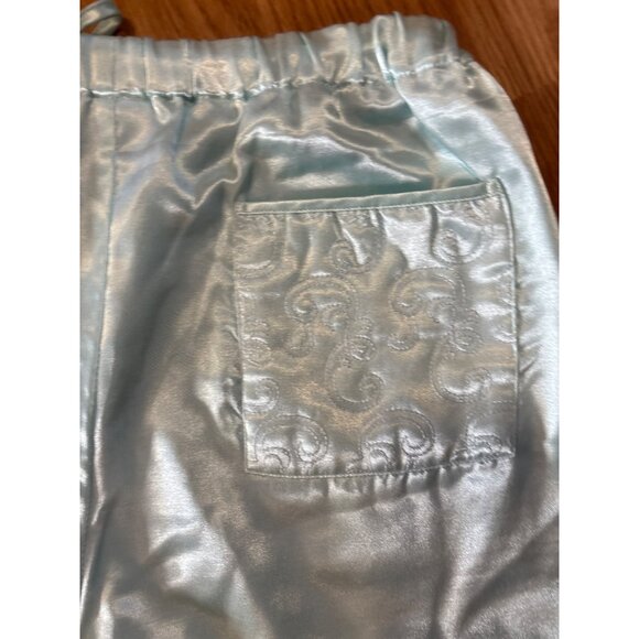 Vanity Fair Pajama Set Silky Mint Green Embroidered Med (10-12) Button Pockets - Picture 10 of 13